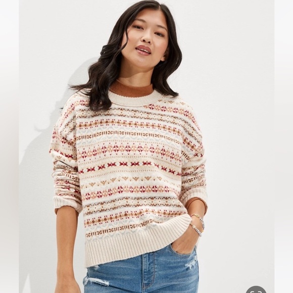 American Eagle Fairisle Snowdrift Sweather Crew Neck Sweater in XS- preowned - Picture 2 of 7